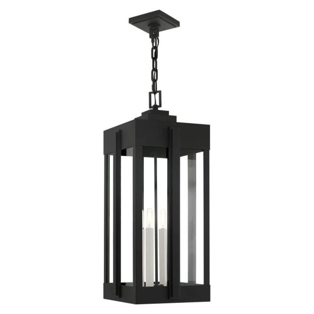 Livex 27720-04 Lexington 4 Light 13 Inch Outdoor Hanging Lantern in Black with Clear Glass