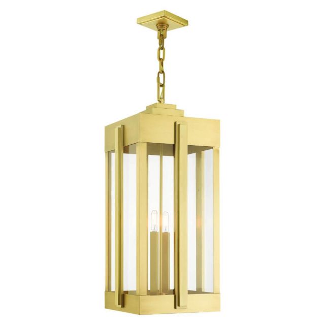 Livex 27720-08 Lexington 4 Light 13 Inch Outdoor Hanging Lantern in Natural Brass with Clear Glass