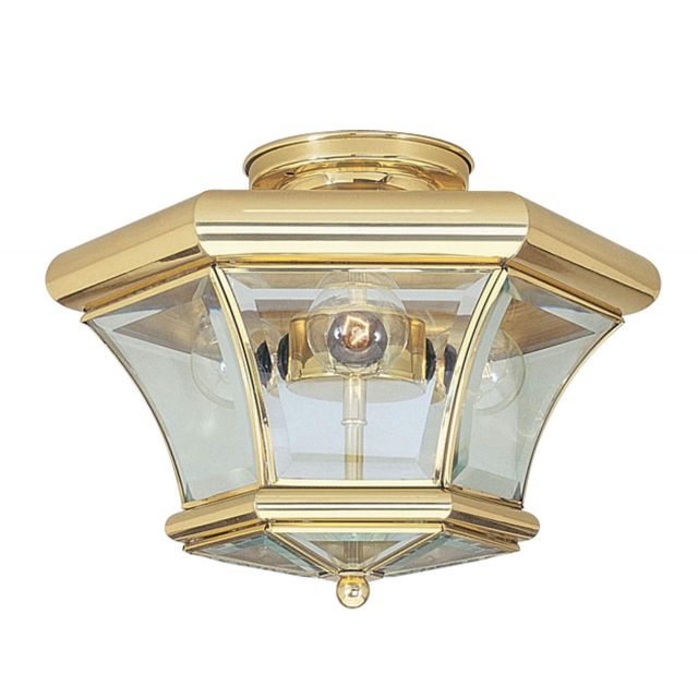 Livex 4083-02 Monterey 3 Light 13 Inch Flush Mount In Polished Brass with Clear Beveled Glass