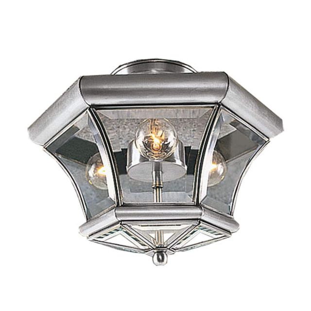 Livex 4083-91 Monterey 3 Light 13 Inch Flush Mount In Brushed Nickel with Clear Beveled Glass