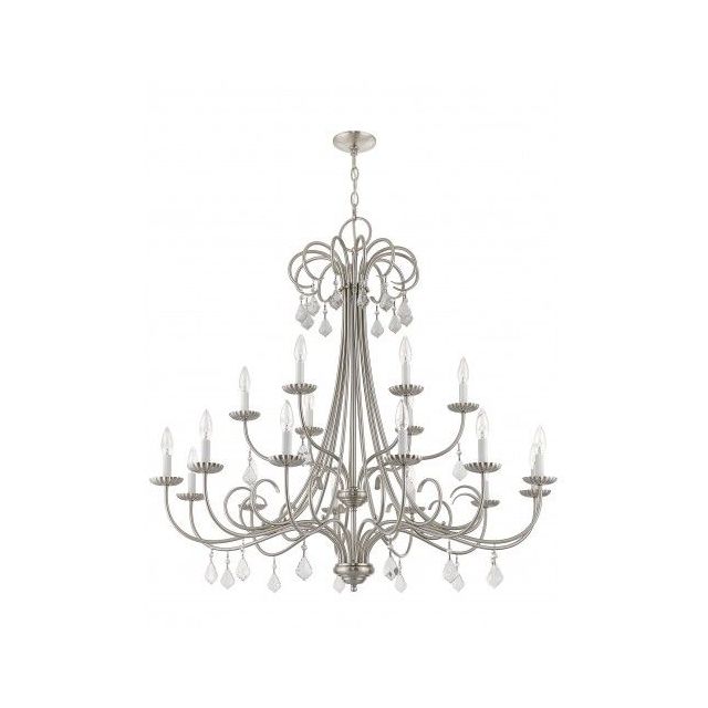 Livex 40870-91 Daphne 18 Light 42 Inch Foyer Chandelier In Brushed Nickel With Clear Crystal