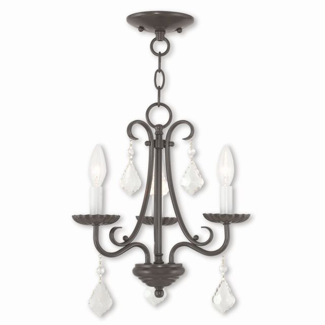 Livex 40873-92 Daphne 3 Light 14 Inch Chandelier In English Bronze With Clear Crystal
