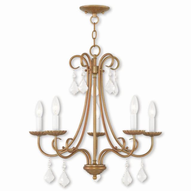 Livex 40875-48 Daphne 5 Light 25 Inch Chandelier In Antique Gold Leaf With Clear Crystal