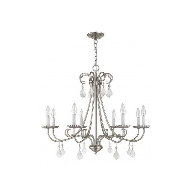 Livex 40878-91 Daphne 8 Light 30 Inch Chandelier In Brushed Nickel With Clear Crystal