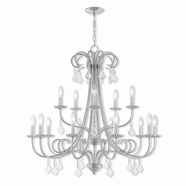 Livex 40879-05 Daphne 15 Light 36 Inch Foyer Chandelier In Polished Chrome With Clear Crystal