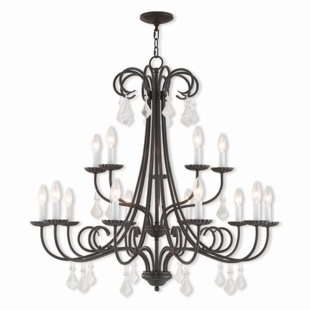 Livex 40879-92 Daphne 15 Light 36 Inch Foyer Chandelier In English Bronze With Clear Crystal