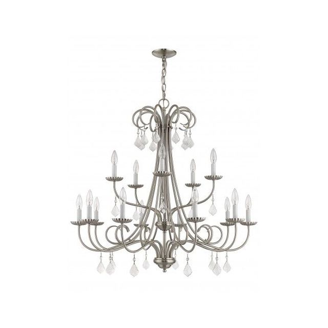 Livex 40879-91 Daphne 15 Light 36 Inch Foyer Chandelier In Brushed Nickel With Clear Crystal