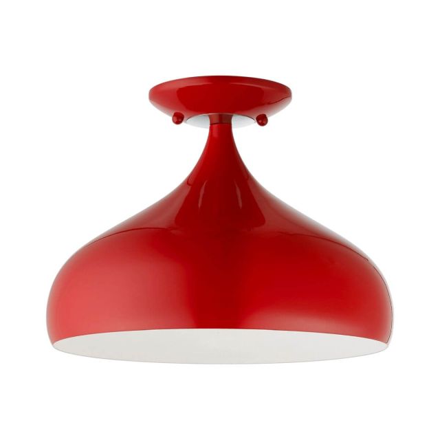 Livex 41050-72 Amador 1 Light 12 inch Semi-Flush Mount in Shiny Red-Polished Chrome Accents
