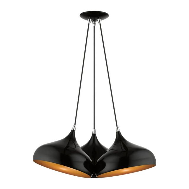 Livex 41053-68 Amador 3 Light 25 inch Cluster Pendant in Shiny Black-Polished Chrome Accents