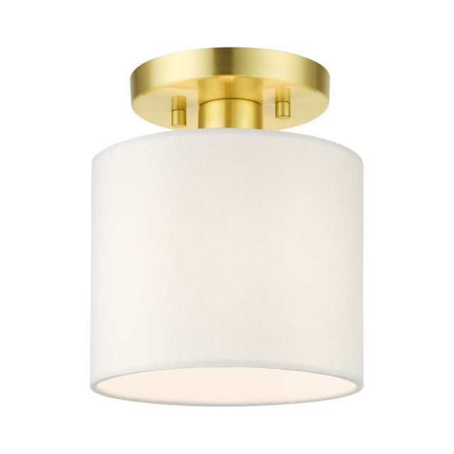 Livex 41094-12 Meridian 1 Light 7 inch Semi Flush Mount in Satin Brass with Hand Crafted Hardback Shade