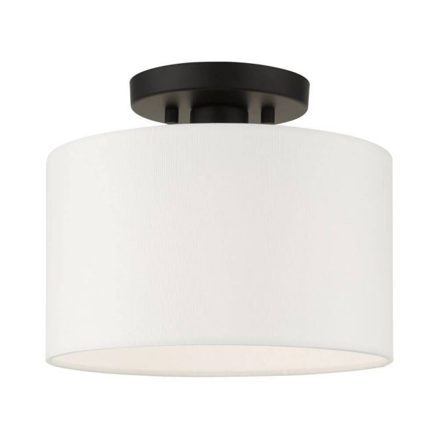 Livex 41095-04 Meridian 1 Light 10 Inch Semi Flush Mount in Black with Hand Crafted Hardback Shade
