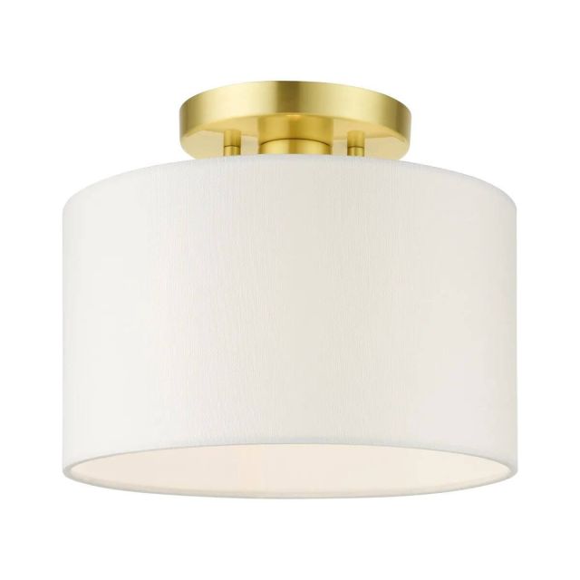 Livex 41095-12 Meridian 1 Light 10 Inch Semi Flush Mount in Satin Brass with Hand Crafted Hardback Shade