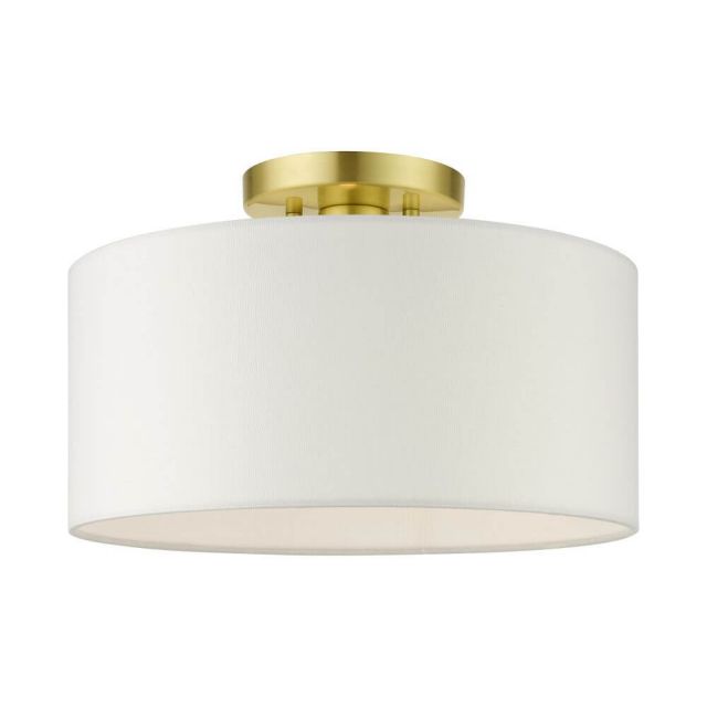 Livex 41097-12 Meridian 1 Light 13 Inch Semi Flush Mount in Satin Brass with Hand Crafted Hardback Shade