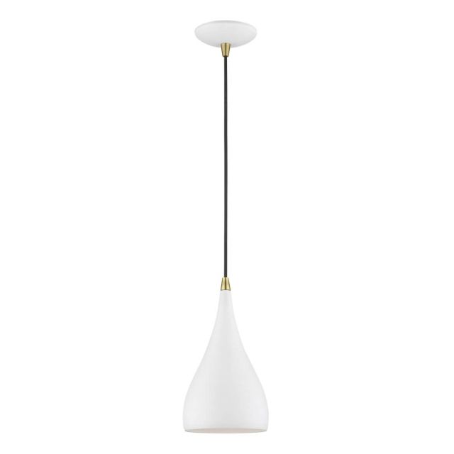 Livex 41171-13 Amador 1 Light 6 inch Mini Pendant in Textured White-Antique Brass Accents