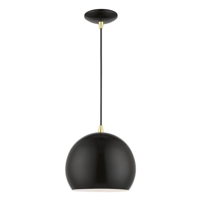 Livex 41181-68 Piedmont 1 Light 10 inch Globe Pendant in Shiny Black-Polished Brass Accents