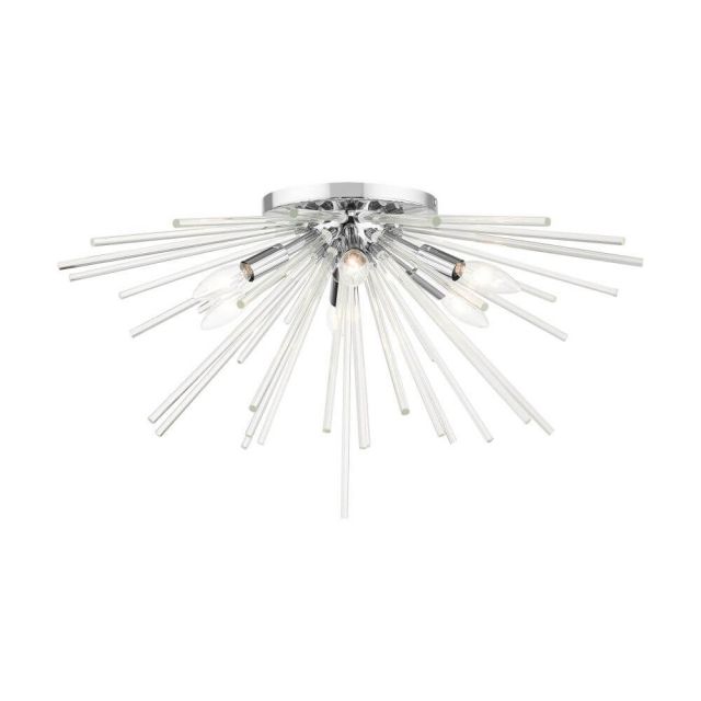 Livex 41251-05 Utopia 6 Light 26 Inch Flush Mount in Polished Chrome with Clear Crystal Rods