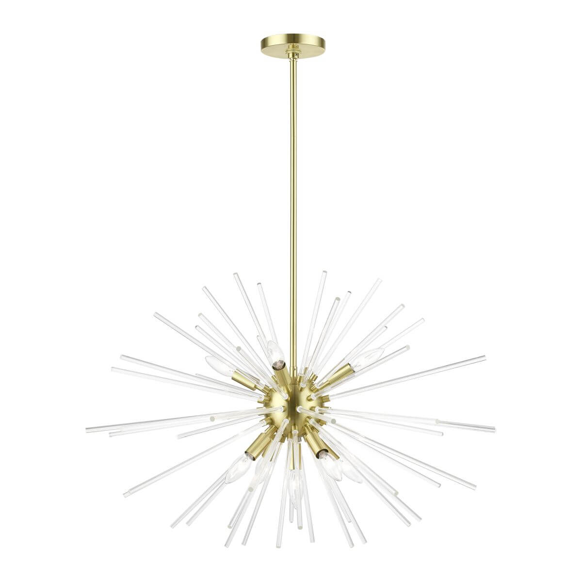 Livex 41255-12 Utopia 9 Light 32 inch Chandelier in Satin Brass with Clear Glass Rods