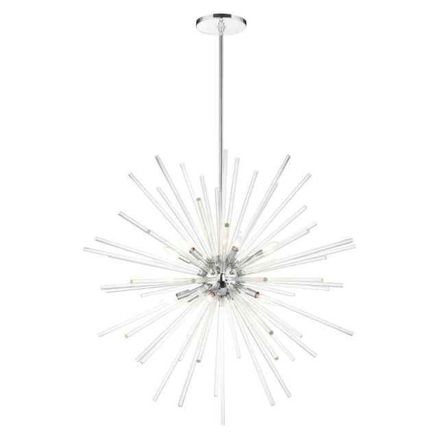 Livex 41259-05 Utopia 12 Light 42 Inch Foyer Pendant in Polished Chrome with Clear Crystal Rods