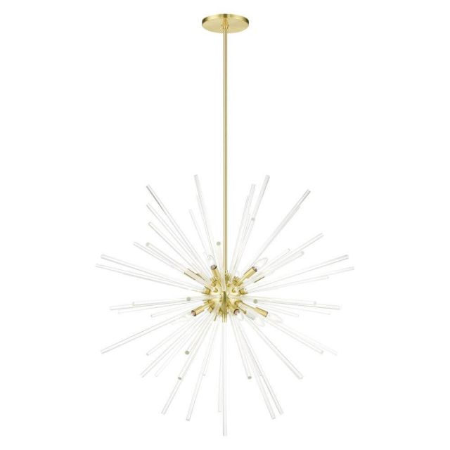 Livex 41259-12 Utopia 12 Light 42 Inch Foyer Pendant in Satin Brass with Clear Crystal Rods