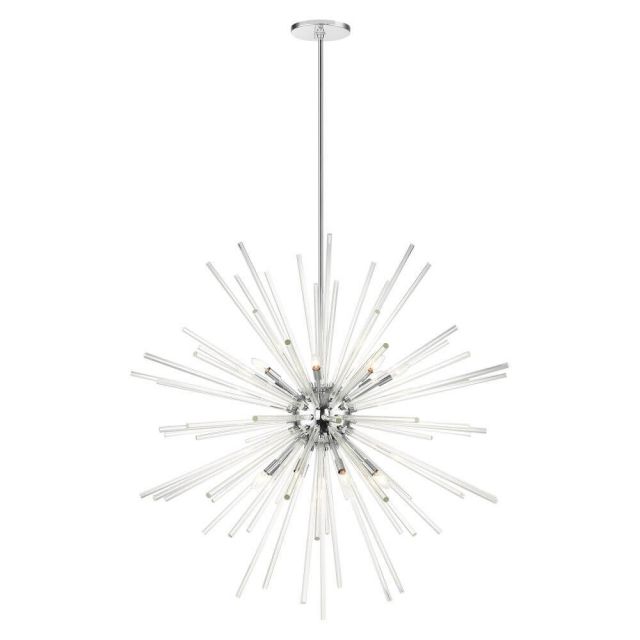 Livex 41260-05 Utopia 16 Light 50 Inch Foyer Pendant in Polished Chrome with Clear Crystal Rods