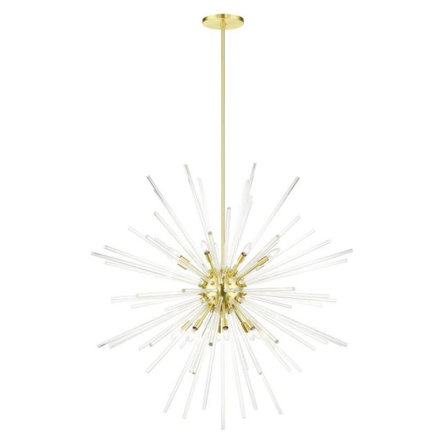 Livex 41260-12 Utopia 16 Light 50 Inch Foyer Pendant in Satin Brass with Clear Crystal Rods