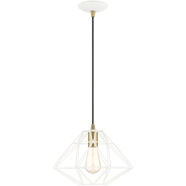 Livex 41323-03 Geometric 1 Light 14 Inch Pendant in White with Hand Welded White Shade