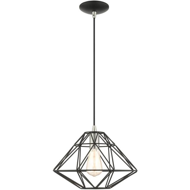Livex 41323-04 Geometric 1 Light 14 Inch Pendant in Black with Hand Welded Black Shade