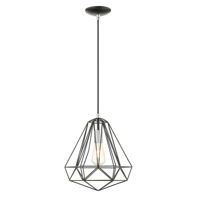 Livex 41324-68 Geometric 1 Light 12 Inch Pendant in Shiny Black with Hand Welded Shiny Black Shade