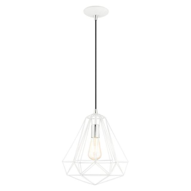 Livex 41324-69 Geometric 1 Light 12 Inch Pendant in Shiny White with Hand Welded Shiny White Shade