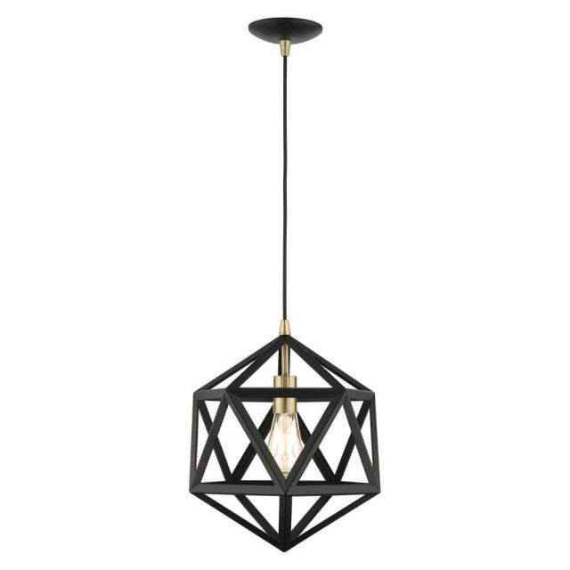 Livex 41328-14 Geometric 1 Light 13 Inch Pendant in Textured Black with Hand Welded Textured Black Shade
