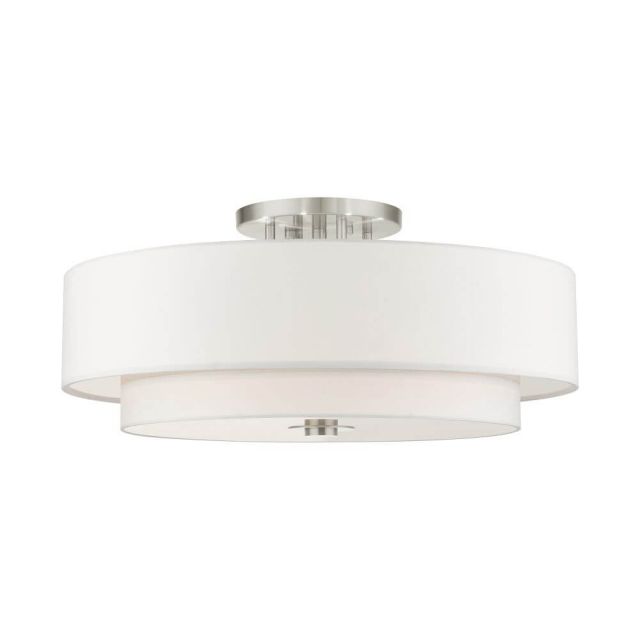Livex 45799-91 Meridian 6 Light 30 Inch Semi Flush Mount in Brushed Nickel with Hand Crafted Hardback Shade
