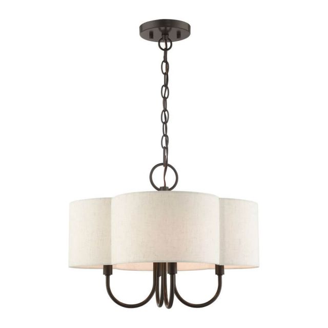 Livex 45806-92 Solstice 4 Light 18 Inch Chandelier in English Bronze with Hand Crafted Hardback Scalloped Shade