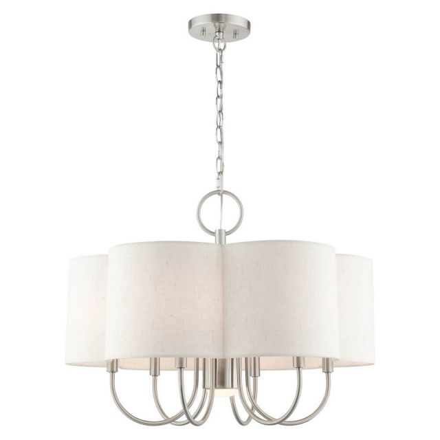 Livex 45807-91 Solstice 7 Light 24 Inch Chandelier in Brushed Nickel with Hand Crafted Hardback Scalloped Shade