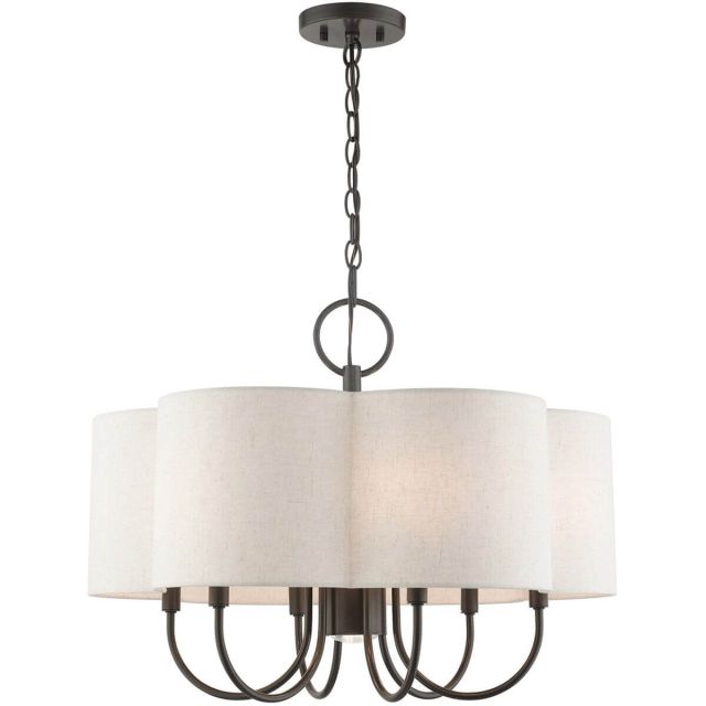 Livex 45807-92 Solstice 7 Light 24 Inch Chandelier in English Bronze with Hand Crafted Hardback Scalloped Shade