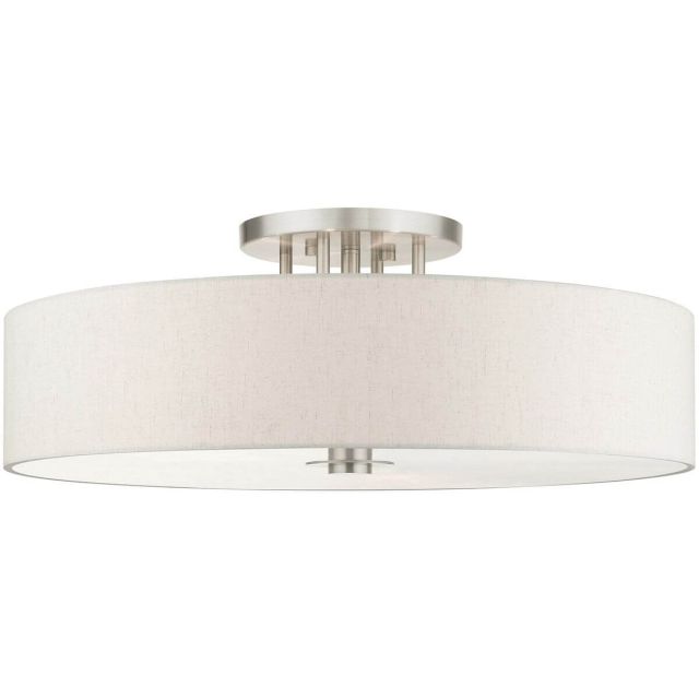 Livex 45848-91 Meridian 6 Light 30 Inch Semi Flush Mount in Brushed Nickel with Hand Crafted Hardback Shade