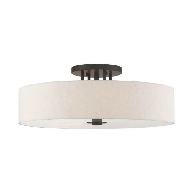 Livex 45848-92 Meridian 6 Light 30 Inch Semi Flush Mount in English Bronze with Hand Crafted Hardback Shade