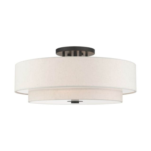 Livex 45849-92 Meridian 6 Light 30 Inch Semi Flush Mount in English Bronze with Hand Crafted Hardback Shade
