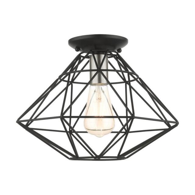 Livex 46248-04 Geometric 1 Light 14 Inch Flush Mount in Black with Hand Welded Black Shade