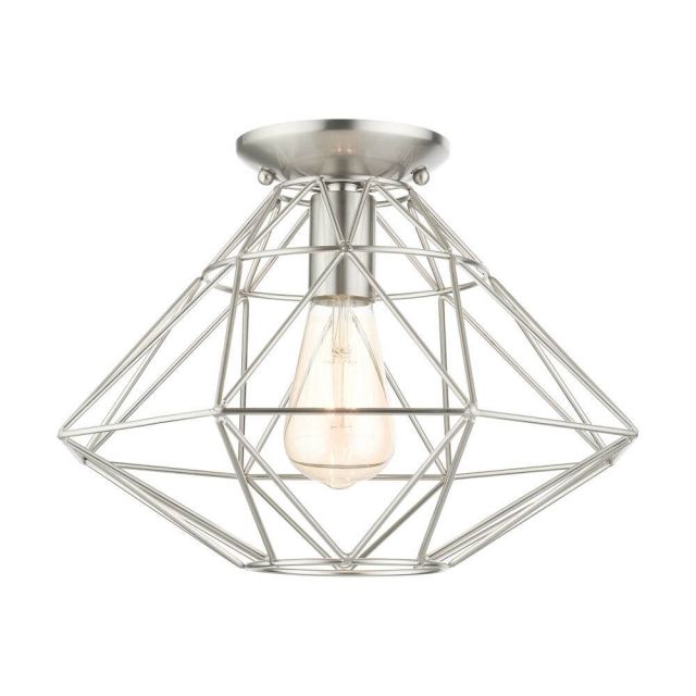 Livex 46248-91 Geometric 1 Light 14 Inch Flush Mount in Brushed Nickel with Hand Welded Brushed Nickel Shade