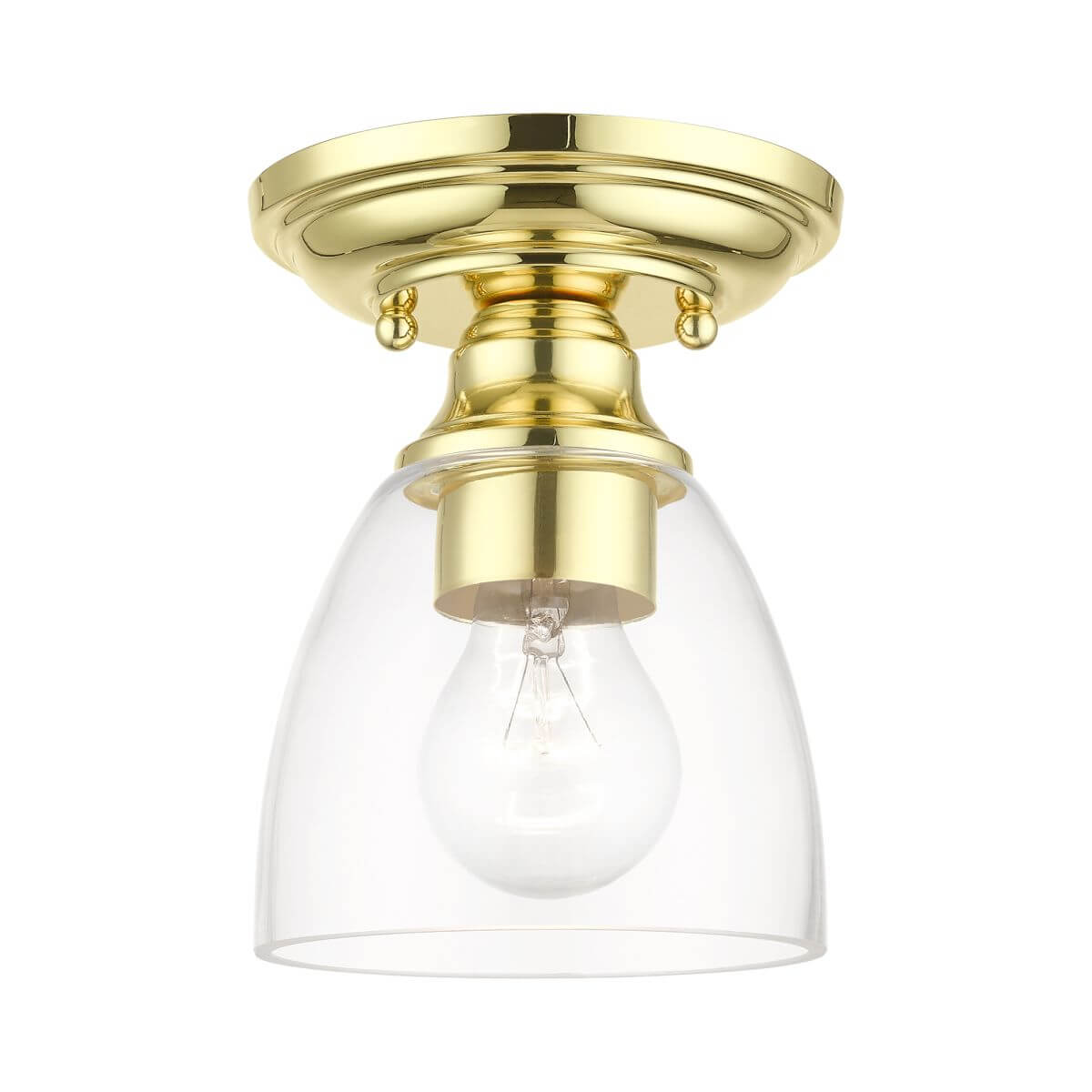Livex 46331-02 Montgomery 1 Light 5 inch Petite Semi-Flush Mount in Polished Brass with Hand Blown Clear Glass
