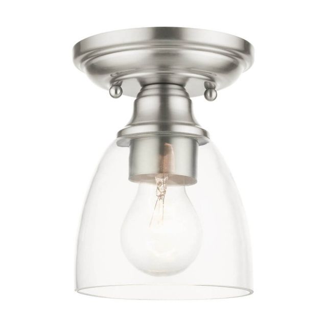 Livex 46331-91 Montgomery 1 Light 5 inch Flush Mount in Brushed Nickel with Hand Blown Clear Glass