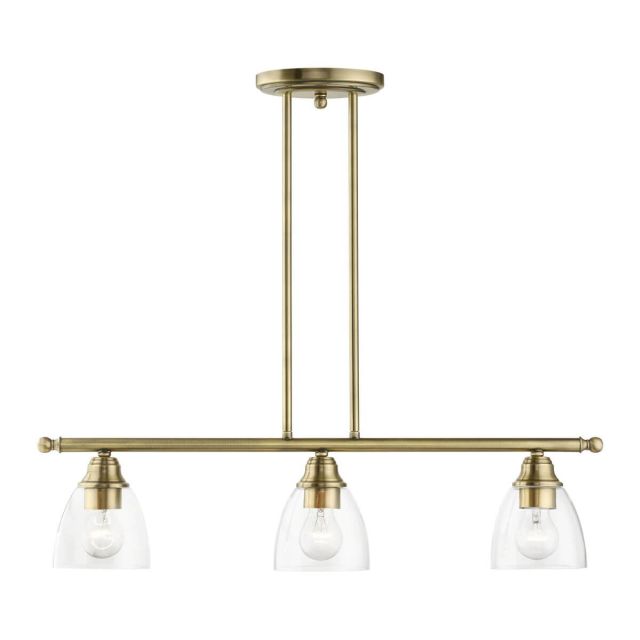 Livex 46337-01 Montgomery 3 Light 30 inch Linear Light in Antique Brass with Hand Blown Clear Glass