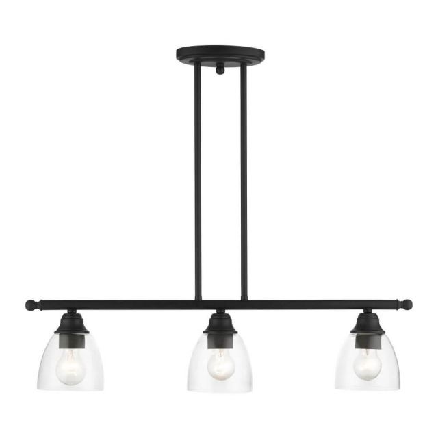 Livex 46337-04 Montgomery 3 Light 30 inch Linear Light in Black with Hand Blown Clear Glass