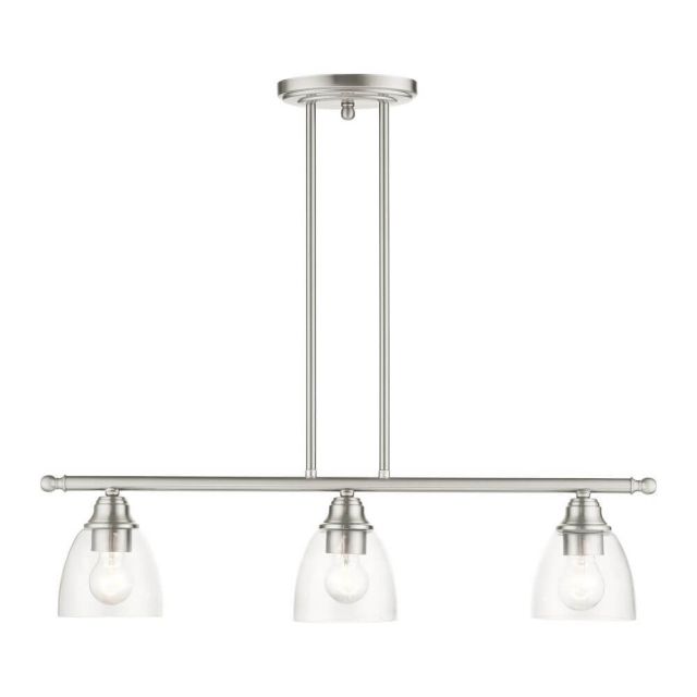 Livex 46337-91 Montgomery 3 Light 30 inch Linear Light in Brushed Nickel with Hand Blown Clear Glass