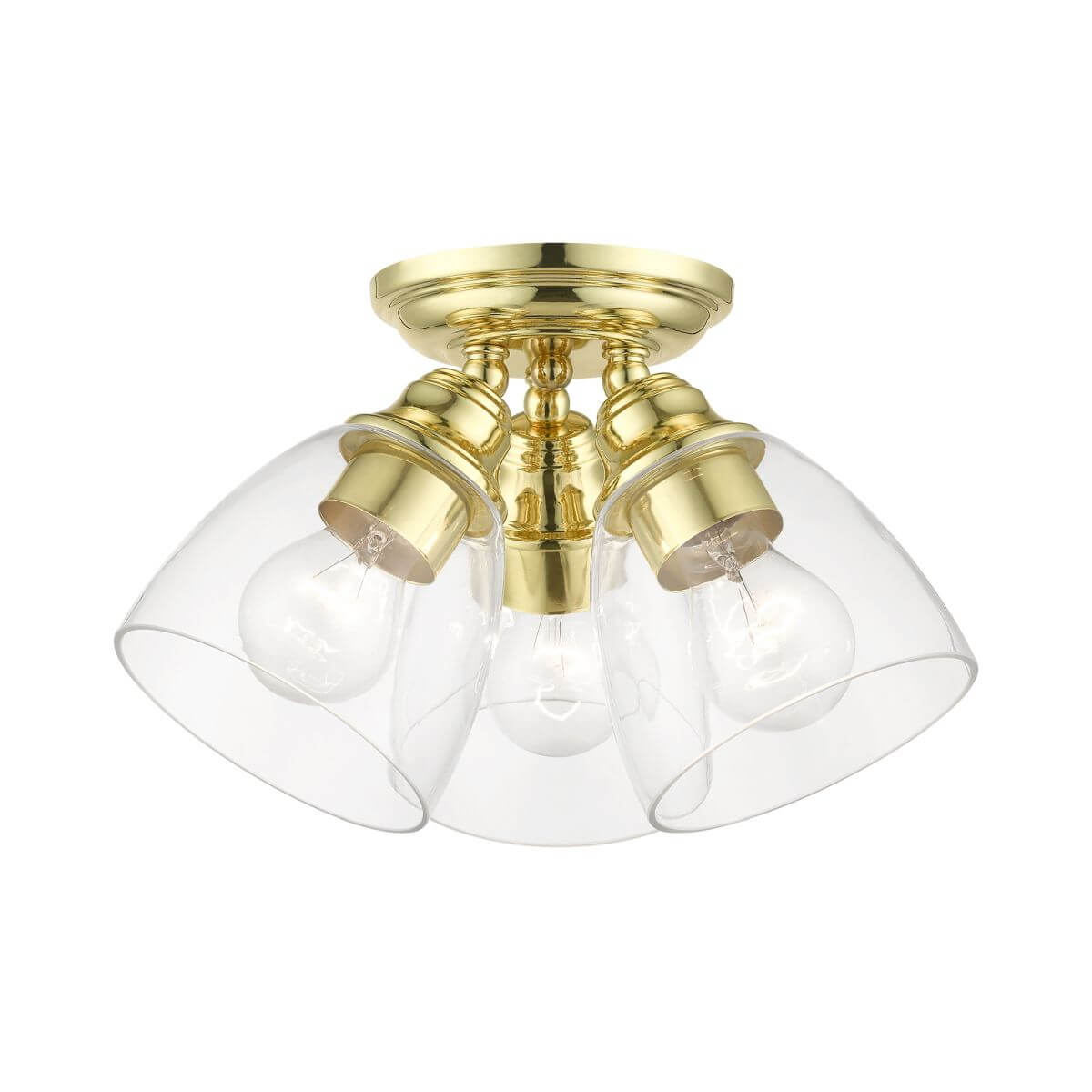 Livex 46339-02 Montgomery 3 Light 14 inch Semi-Flush Mount in Polished Brass with Hand Blown Clear Glass