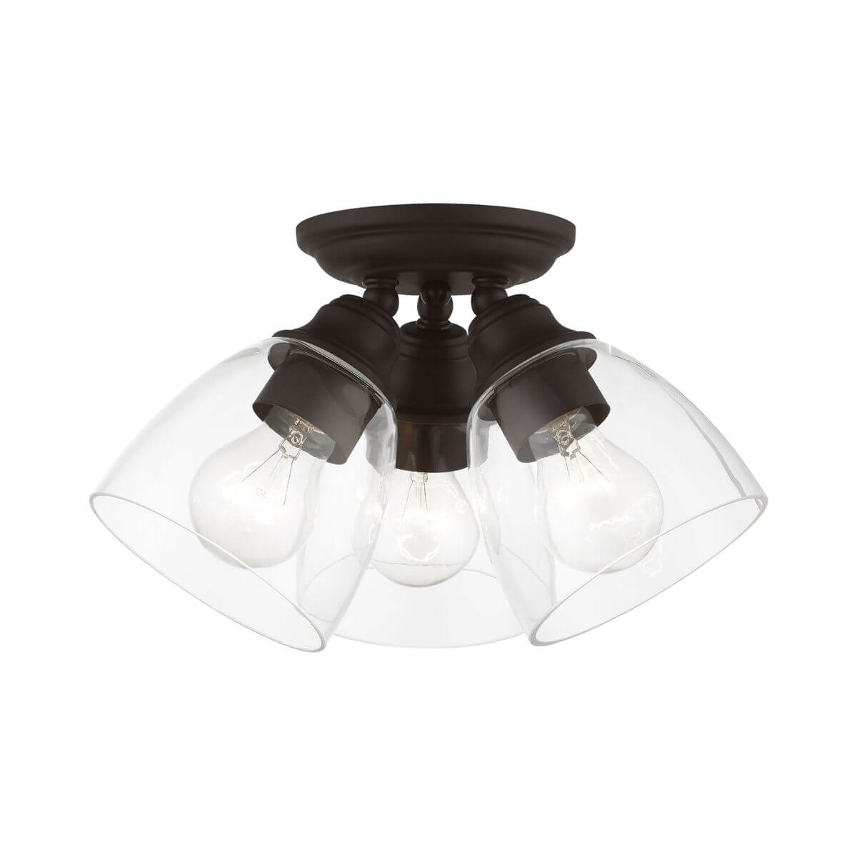 Livex 46339-07 Montgomery 3 Light 14 inch Semi-Flush Mount in Bronze with Hand Blown Clear Glass