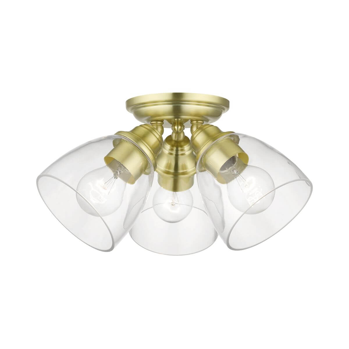 Livex 46339-12 Montgomery 3 Light 14 inch Semi-Flush Mount in Satin Brass with Hand Blown Clear Glass