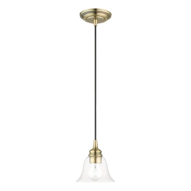 Livex 46480-01 Moreland 1 Light 6 inch Pendant in Antique Brass with Hand Blown Clear Glass