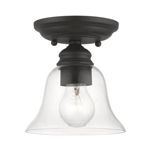Livex 46481-04 Moreland 1 Light 6 inch Semi-Flush Mount in Black with Hand Blown Clear Glass