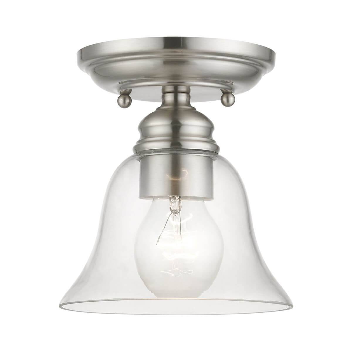 Livex 46481-91 Moreland 1 Light 6 inch Semi-Flush Mount in Brushed Nickel with Hand Blown Clear Glass